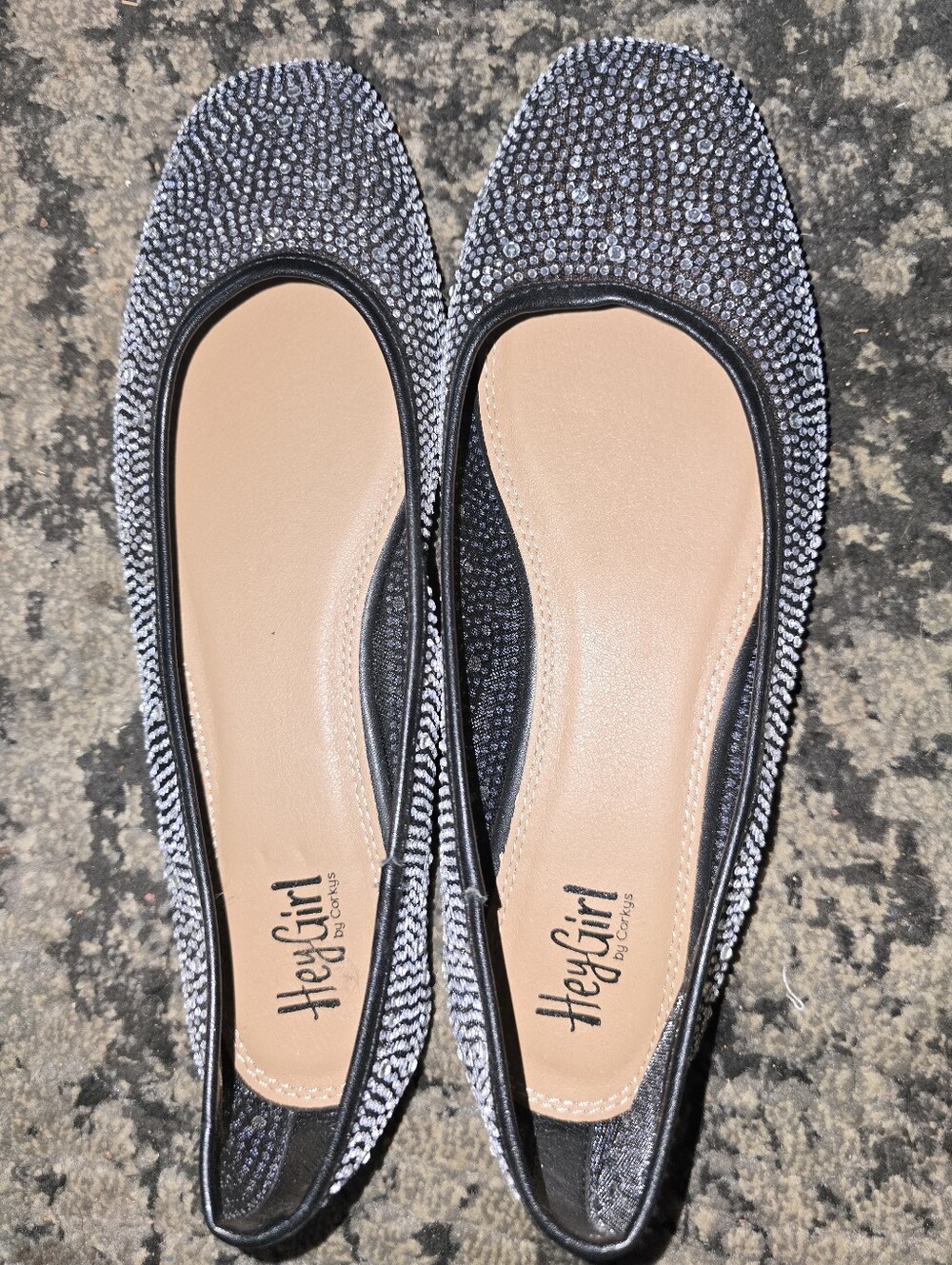 Black Rhinestone Ballet Flats Corkys Hey Girl